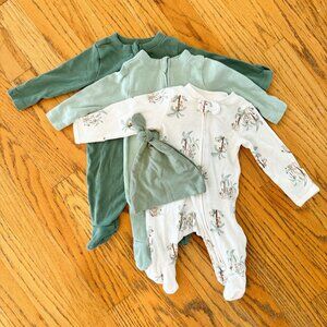 4-Piece Set of Newborn Footed Sleepers & Matching Hat